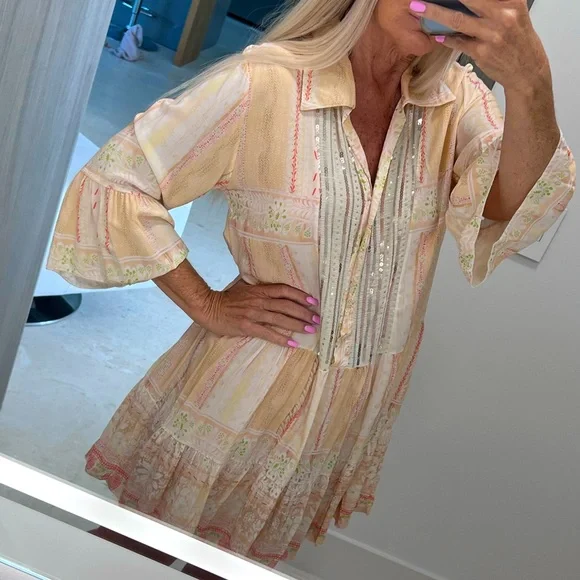 $250 Anthropologie lovers! MADE IN ITALY Boho mini oversized dress S viscose - Picture 1 of 14